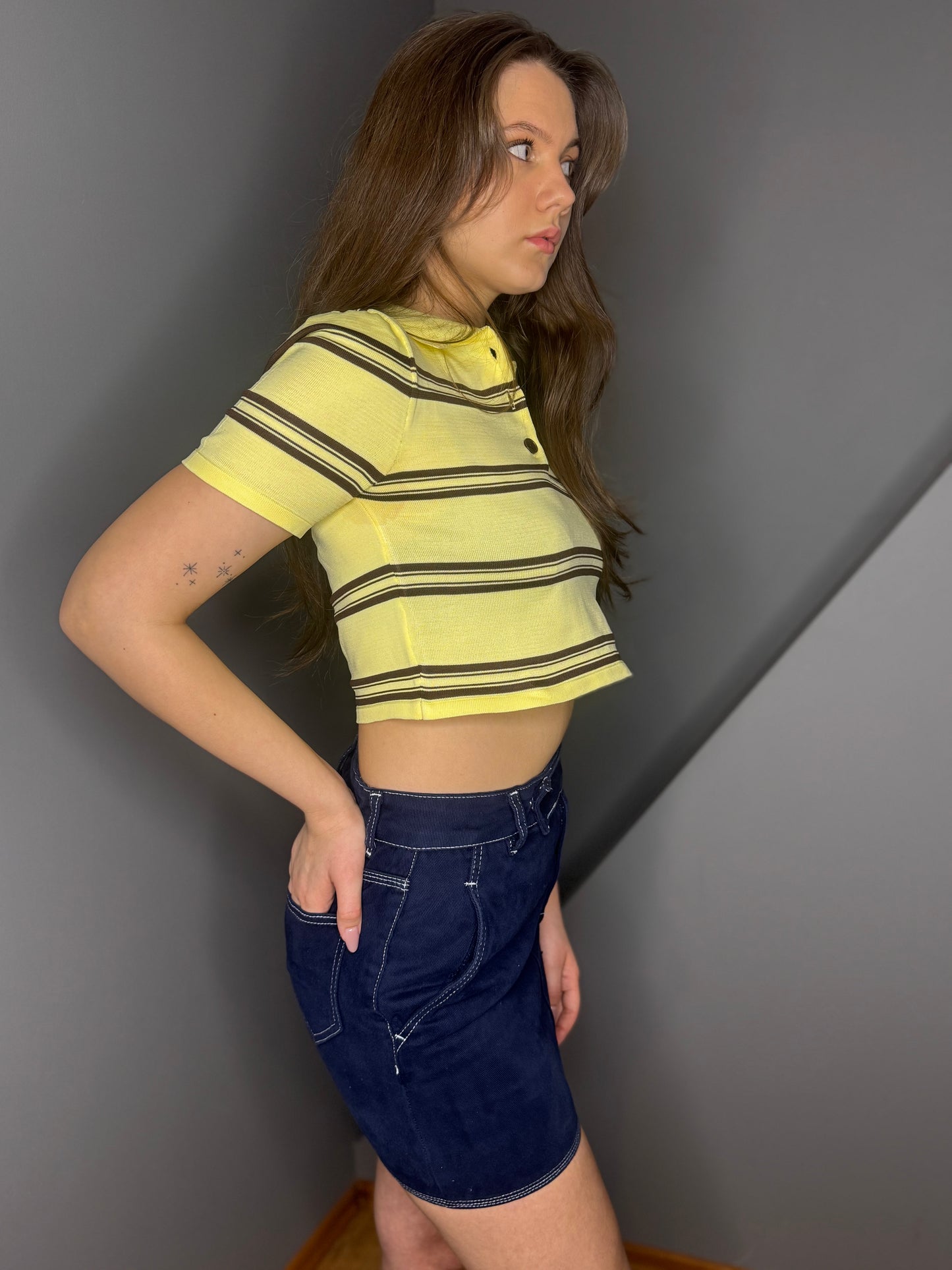 Polo Neck Crop T-krekls - Dzeltens