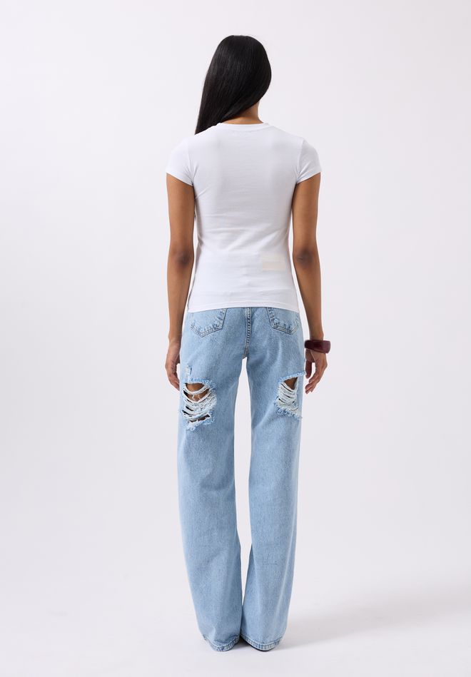 Īss T-krekls ar izšuvumu un apdruku - balts