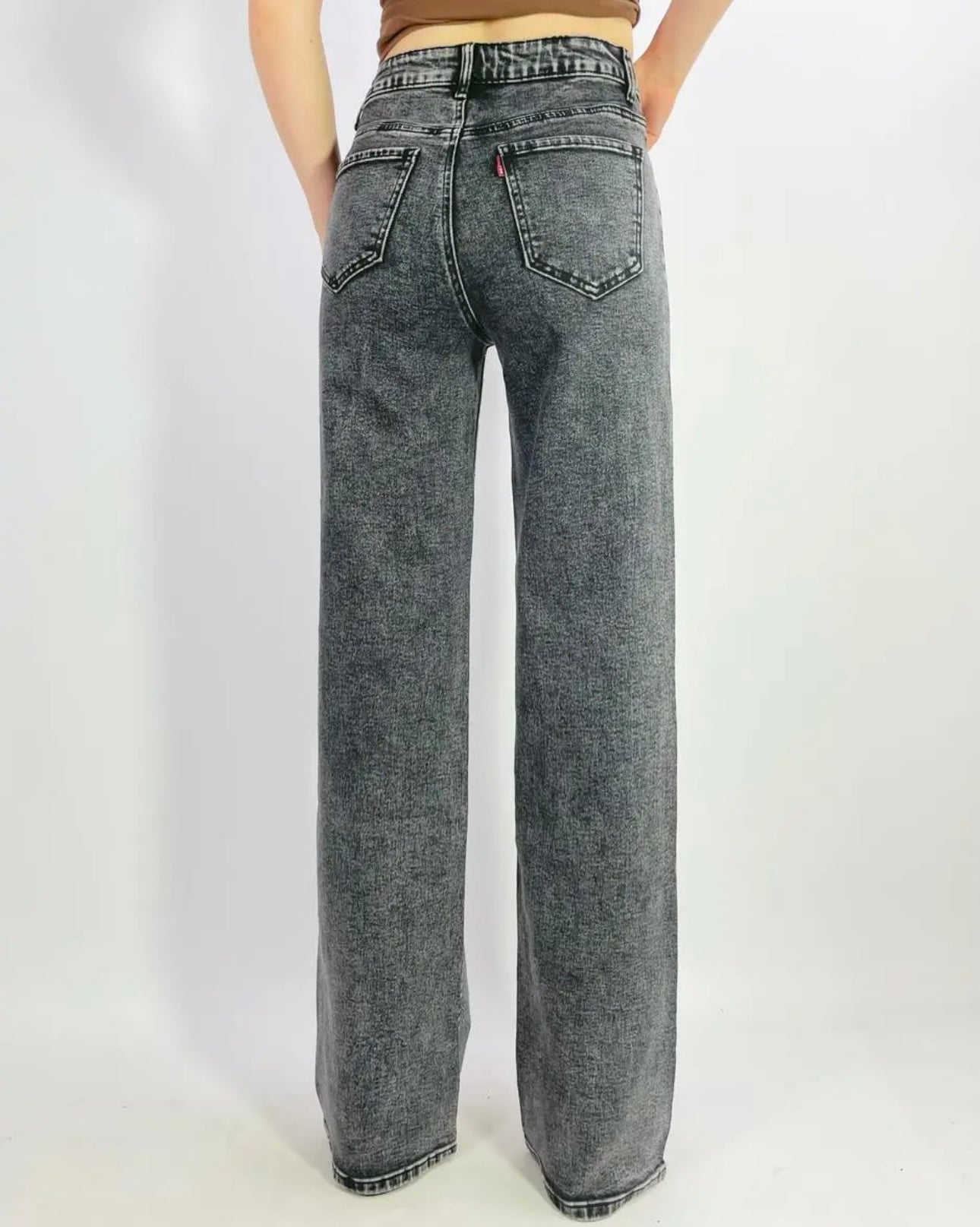 Augstas kvalitātes elastīgas platas džinsa bikses ar mākslīgajiem dārgakmeņiem, 38.-48. izmērs