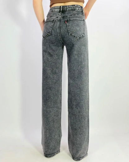 Augstas kvalitātes elastīgas platas džinsa bikses ar mākslīgajiem dārgakmeņiem, 38.-48. izmērs