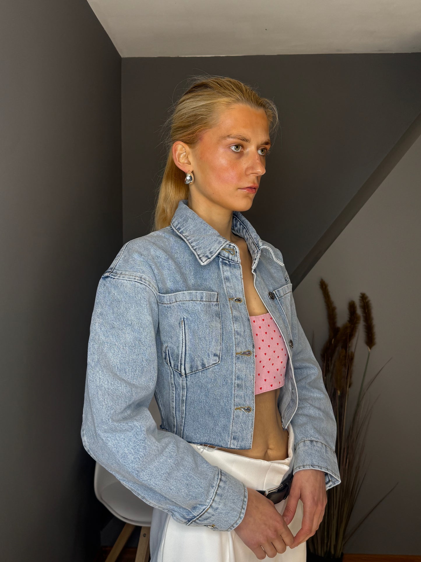 Darcey gaiši zila īsa džinsa jaka