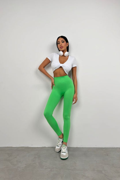 Bezšuvju legingi ar augstu vidukli - zaļi