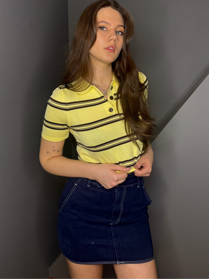 Polo Neck Crop T-krekls - Dzeltens