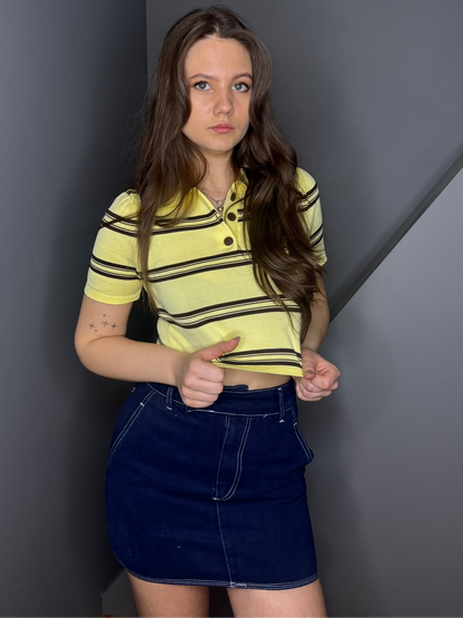 Polo Neck Crop T-krekls - Dzeltens