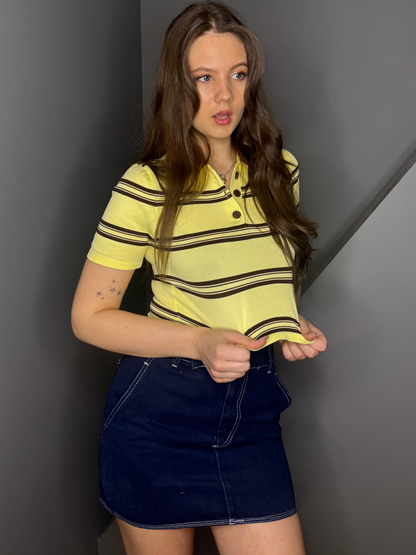 Polo Neck Crop T-krekls - Dzeltens