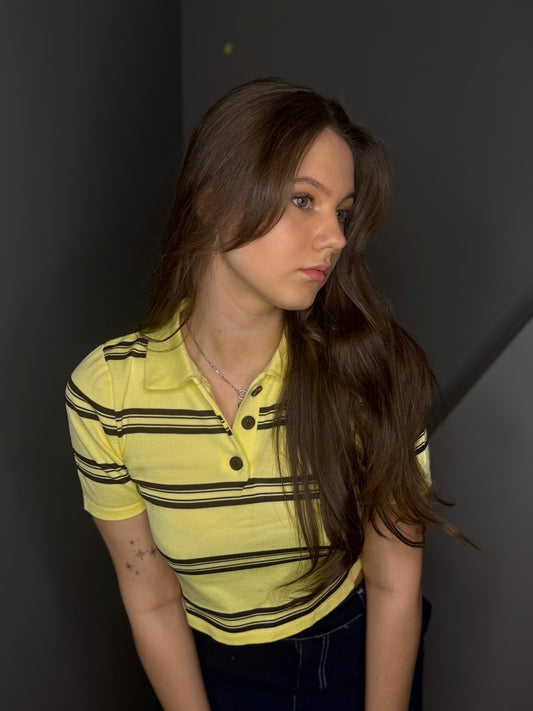 Polo Neck Crop T-krekls - Dzeltens