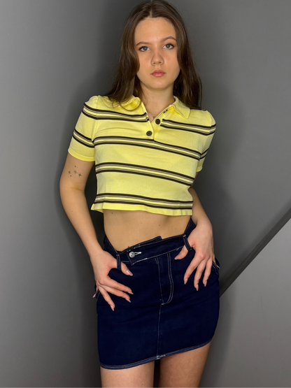 Polo Neck Crop T-krekls - Dzeltens