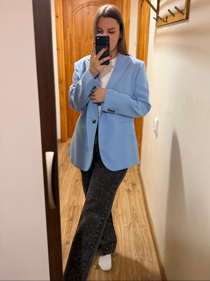 Augstas kvalitātes elastīgas platas džinsa bikses ar mākslīgajiem dārgakmeņiem, 38.-48. izmērs