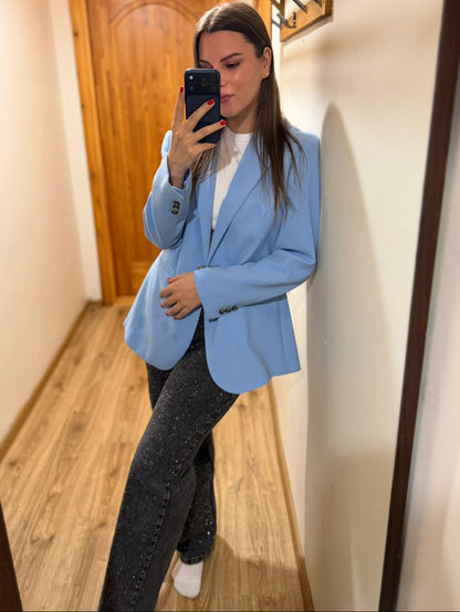 Augstas kvalitātes elastīgas platas džinsa bikses ar mākslīgajiem dārgakmeņiem, 38.-48. izmērs