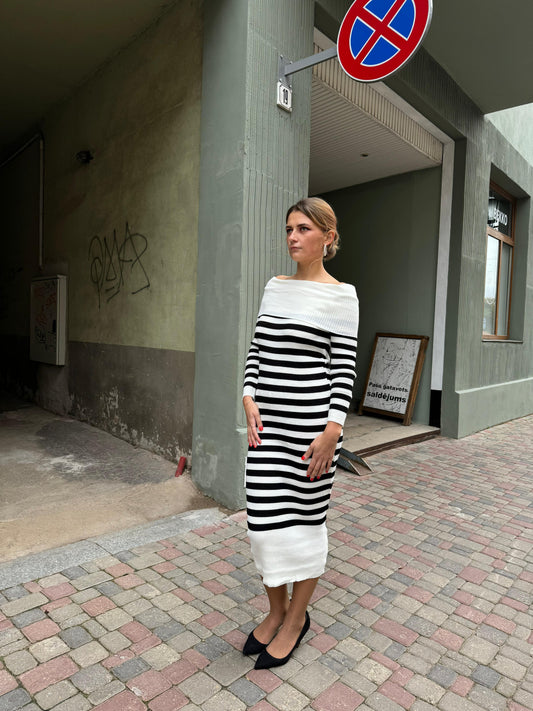 Kleita 'Zebra' ar melnām un baltām strīpām